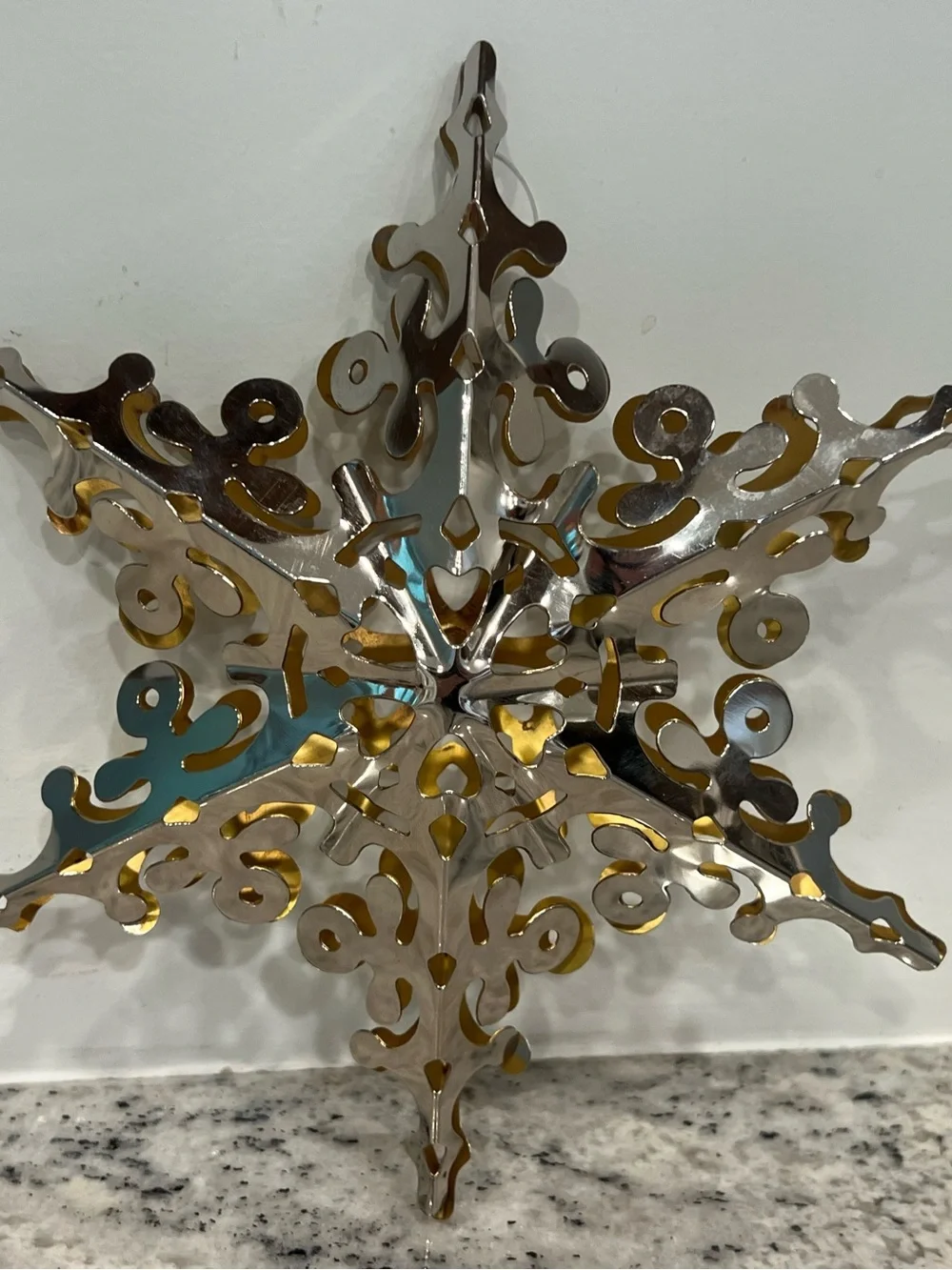Vintage Handcrafted 3d snowflake Metal Star silver Finish Ornament/tree topper